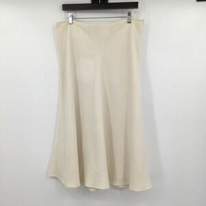 Vintage Talbots Irish Linen A-Line Midi Skirt Womens 16 Cream Classic Minimalist